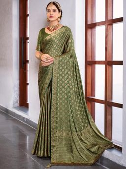 Sareemall - Womens Pure Silk Green Embellished Designer Saree with Unstitched Blouse