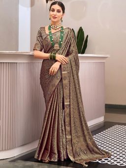 Sareemall - Womens Pure Silk Burgundy Embellished Designer Saree with Unstitched Blouse
