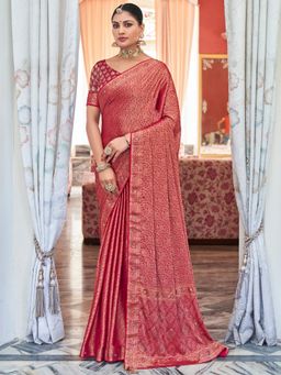 Sareemall - Womens Pure Silk Red Embellished Designer Saree with Unstitched Blouse