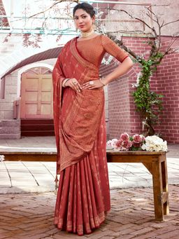 Sareemall - Womens Pure Silk Red Woven Designer Saree with Unstitched Blouse