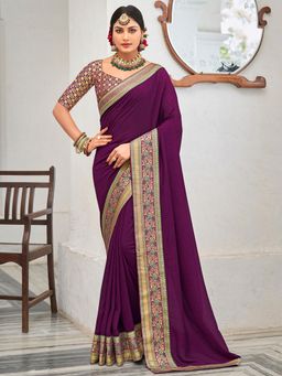 Sareemall - Womens Vichitra Silk Purple Handloom Designer Saree with Unstitched Blouse