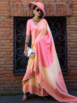 Akhilam - Womens Soft Silk Cream Woven Designer Saree with Unstitched Blouse