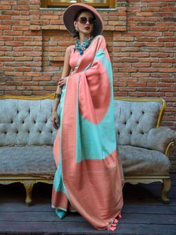 Akhilam - Womens Soft Silk Blue Woven Designer Saree with Unstitched Blouse