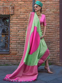 Akhilam - Womens Soft Silk Light Green Woven Designer Saree with Unstitched Blouse