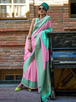 Akhilam - Womens Soft Silk Pink Woven Designer Saree with Unstitched Blouse