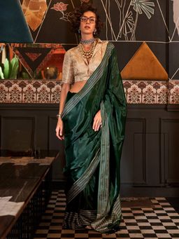 Sareemall - Womens Viscose Silk Green Woven Designer Saree with Unstitched Blouse