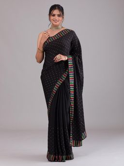 Akhilam - Womens Georgette Black Embellished Designer Saree with Unstitched Blouse