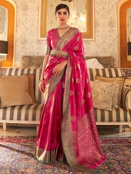 Akhilam - Womens Silk Blend Pink Woven Designer Saree with Unstitched Blouse