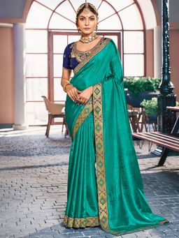 Sareemall - Womens Vichitra Silk Green Handloom Celebrity Saree with Unstitched Blouse