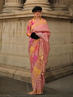 Akhilam - Womens Soft Silk Peach Woven Designer Saree with Unstitched Blouse