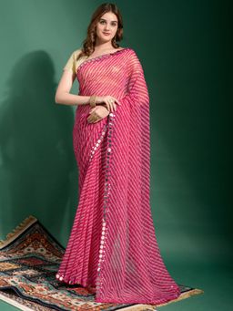 Akhilam - Womens Chiffon Pink Embellished Designer Saree with Unstitched Blouse