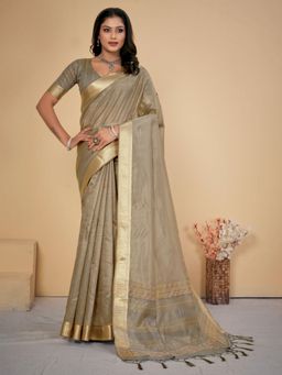 Sareemall - Womens Cotton Silk Grey Embellished Designer Saree with Unstitched Blouse