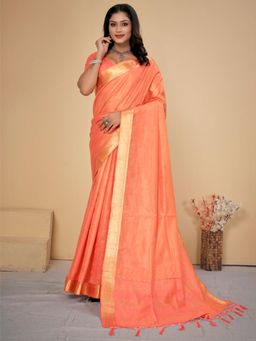 Sareemall - Womens Cotton Silk Peach Embellished Designer Saree with Unstitched Blouse