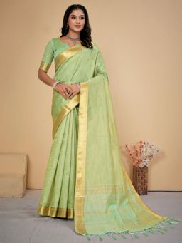 Sareemall - Womens Cotton Silk Light Green Embellished Designer Saree with Unstitched Blouse