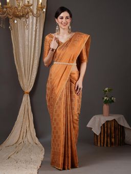 Akhilam - Womens Silk Blend Beige Woven Designer Saree with Unstitched Blouse