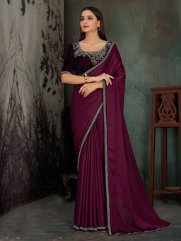 Sareemall - Womens Chiffon Magenta Embellished Celebrity Saree with Unstitched Blouse
