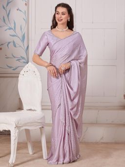 Sareemall - Womens Satin Silk Mauve Embellished Designer Saree with Unstitched Blouse