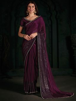 Sareemall - Womens Chiffon Magenta Embellished Designer Saree with Unstitched Blouse