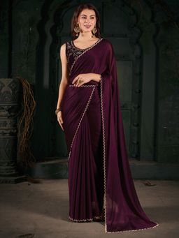 Sareemall - Womens Chiffon Magenta Embellished Designer Saree with Unstitched Blouse