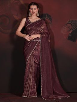 Sareemall - Womens Viscose Silk Burgundy Embellished Designer Saree with Unstitched Blouse