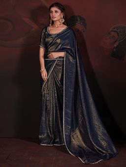 Sareemall - Womens Viscose Silk Navy Blue Embellished Designer Saree with Unstitched Blouse