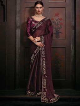 Sareemall - Womens Organza Purple Embellished Designer Saree with Unstitched Blouse