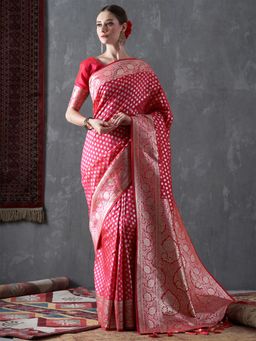 Akhilam - Womens Silk Blend Pink Woven Designer Saree with Unstitched Blouse