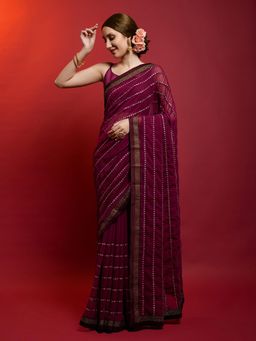 Akhilam - Womens Georgette Purple Embellished Celebrity Saree with Unstitched Blouse