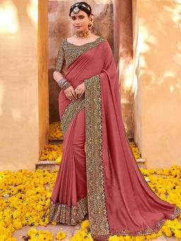 Sareemall - Womens Vichitra Silk Mauve Handloom Designer Saree with Unstitched Blouse
