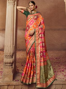 Sareemall - Womens Silk Blend Orange Woven Designer Saree with Unstitched Blouse