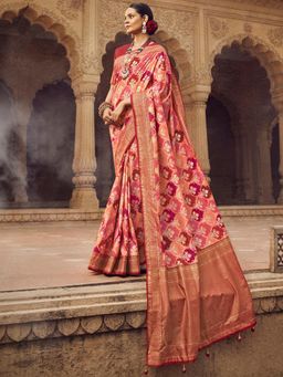 Sareemall - Womens Silk Blend Peach Woven Designer Saree with Unstitched Blouse