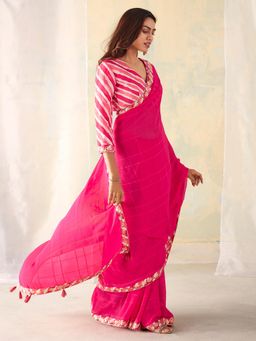Akhilam - Womens Georgette Pink Printed Designer Saree with Unstitched Blouse