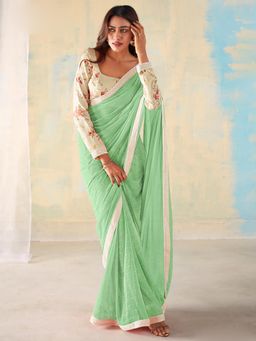 Sareemall - Womens Georgette Light Green Embellished Designer Saree with Unstitched Blouse