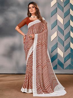 Sareemall - Womens Georgette Brown Printed Designer Saree with Unstitched Blouse