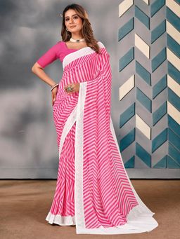 Sareemall - Womens Georgette Pink Printed Designer Saree with Unstitched Blouse