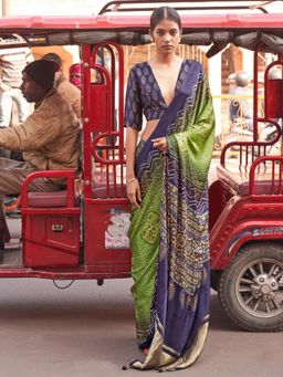 Sareemall - Womens Viscose Silk Green Printed Designer Saree with Unstitched Blouse