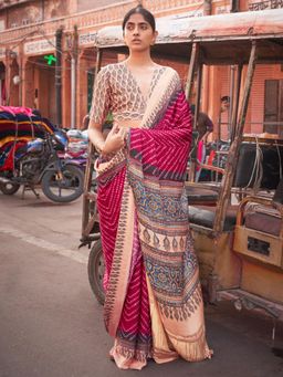 Sareemall - Womens Viscose Silk Pink Printed Designer Saree with Unstitched Blouse