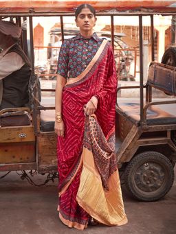 Akhilam - Womens Viscose Silk Maroon Printed Designer Saree with Unstitched Blouse