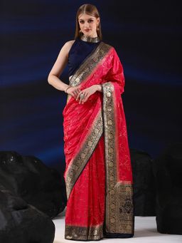 Sareemall - Womens Silk Blend Pink Woven Designer Saree with Unstitched Blouse
