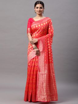 Akhilam - Womens Silk Blend Pink Woven Designer Saree with Unstitched Blouse