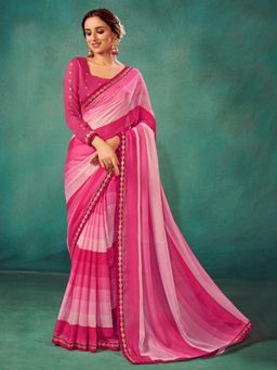 Sareemall - Womens Chiffon Pink Printed Designer Saree with Unstitched Blouse