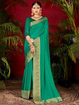 Sareemall - Womens Vichitra Silk Sea Green Handloom Designer Saree with Unstitched Blouse