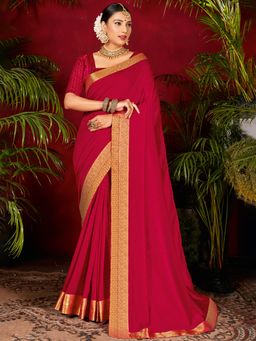 Sareemall - Womens Vichitra Silk Pink Handloom Designer Saree with Unstitched Blouse