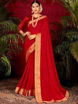 Sareemall - Womens Vichitra Silk Red Handloom Designer Saree with Unstitched Blouse