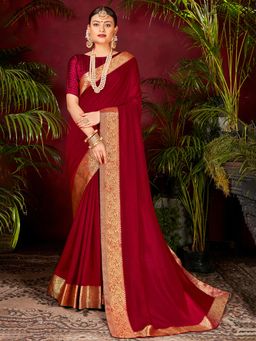 Sareemall - Womens Vichitra Silk Maroon Handloom Designer Saree with Unstitched Blouse