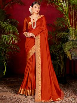 Sareemall - Womens Vichitra Silk Orange Handloom Designer Saree with Unstitched Blouse