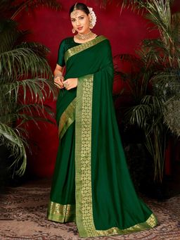 Sareemall - Womens Vichitra Silk Green Handloom Designer Saree with Unstitched Blouse