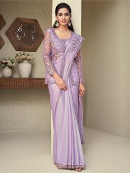 Akhilam - Womens Georgette Mauve Embellished Designer Saree with Unstitched Blouse