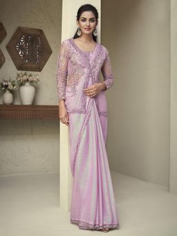 Akhilam - Womens Georgette Lavender Embellished Designer Saree with Unstitched Blouse