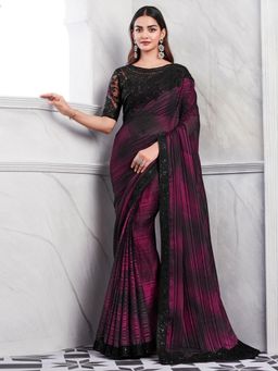 Akhilam - Womens Georgette Magenta Embellished Designer Saree with Unstitched Blouse